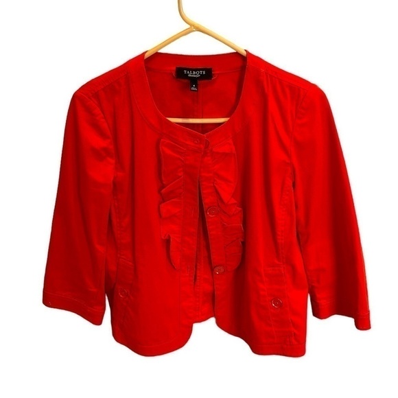 TALBOTS WOMEN’S CORAL RUFFLE BUTTON DOWN BLAZER DRESS SIZE 4 - Picture 1 of 3